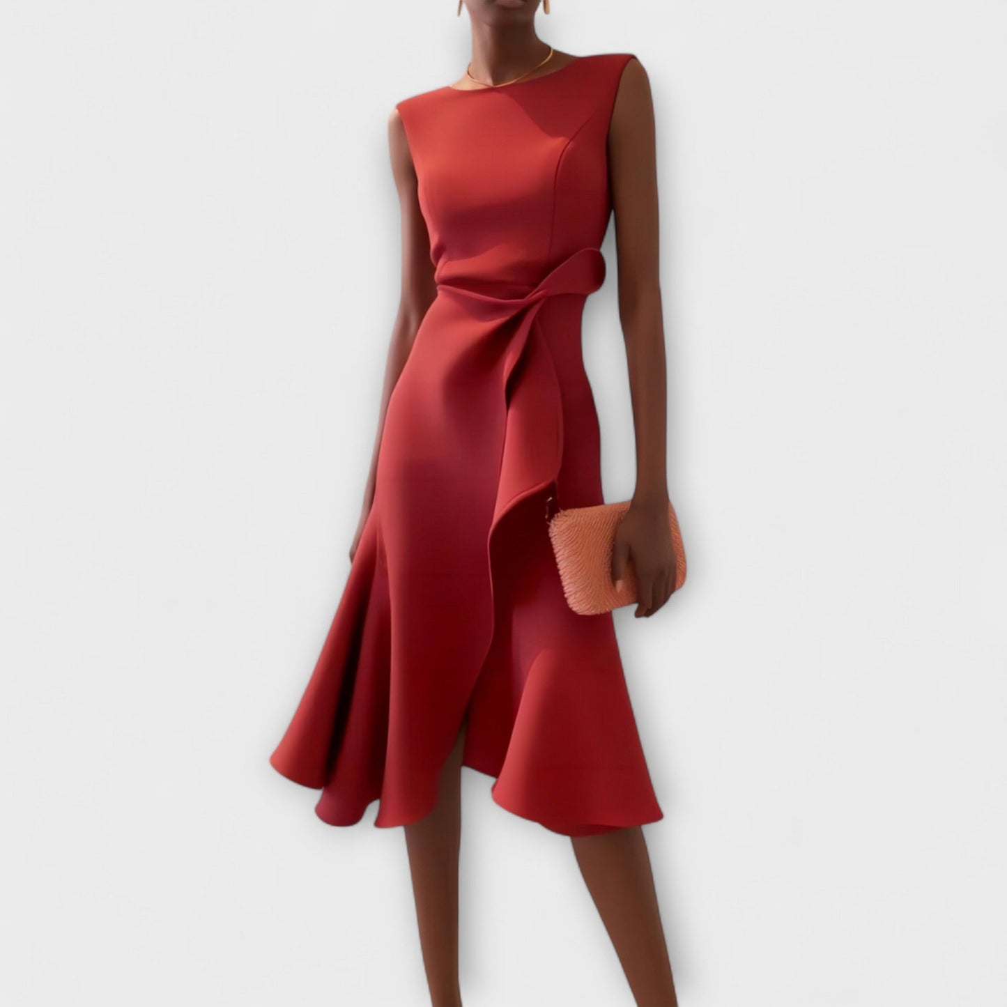 Darlene | Cocktail Midi Dress with Ruffle Hem and Bow Waist