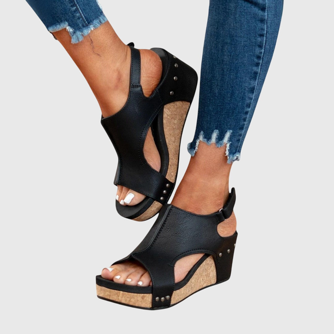 Lena | Orthopedic Wedge Sandals with Cork Platform and Open Toe