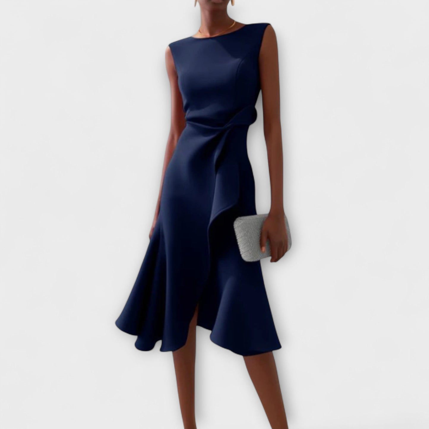 Darlene | Cocktail Midi Dress with Ruffle Hem and Bow Waist