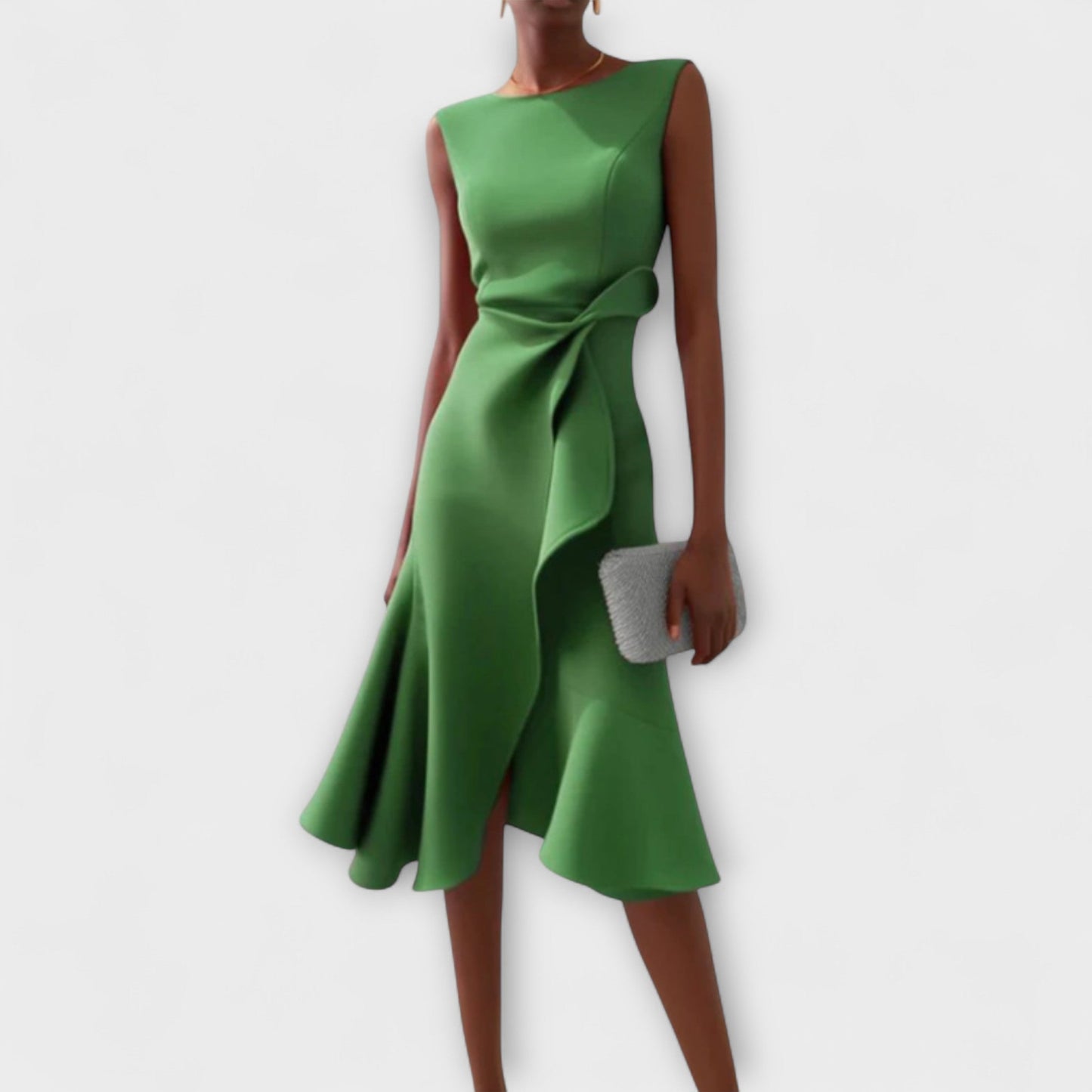 Darlene | Cocktail Midi Dress with Ruffle Hem and Bow Waist