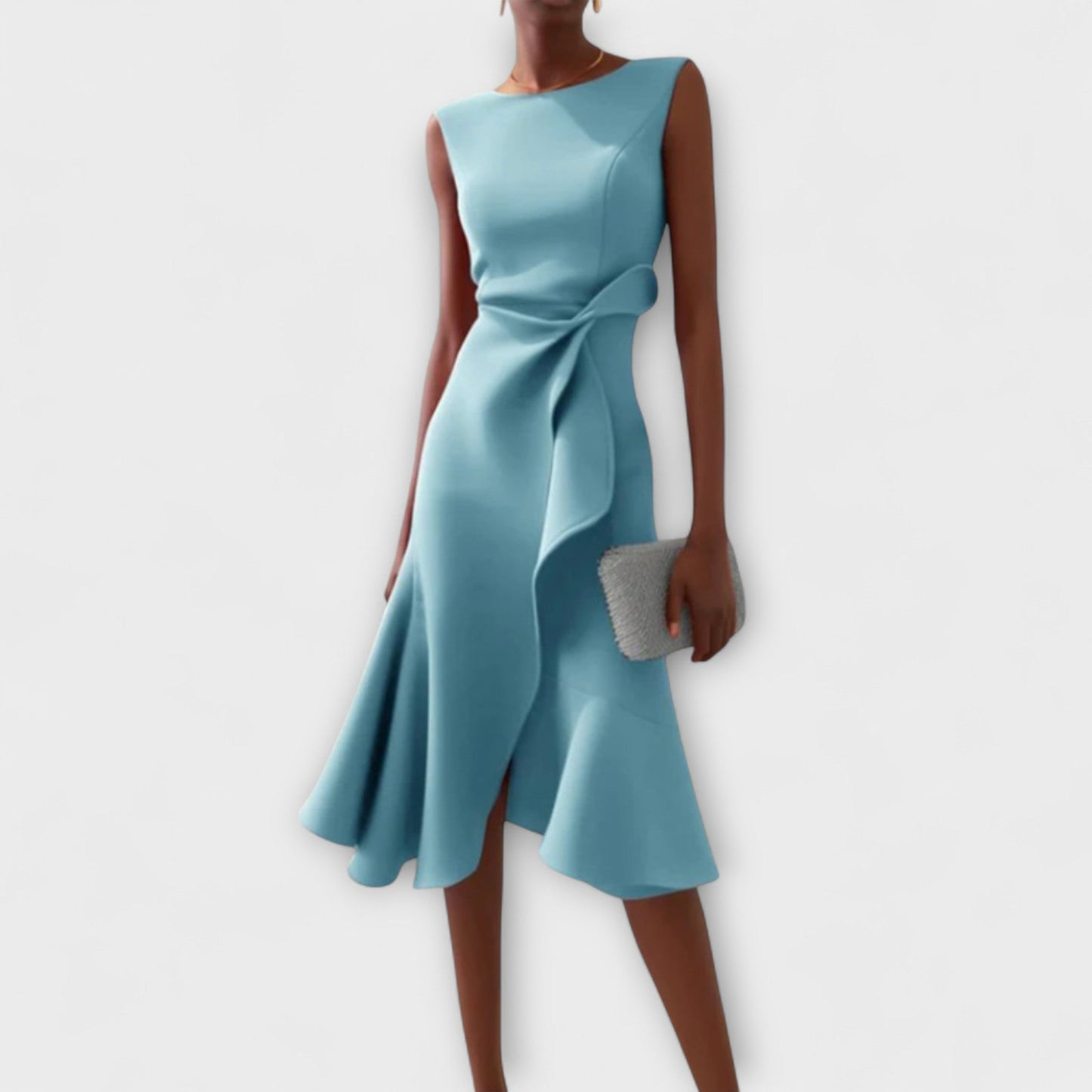 Darlene | Cocktail Midi Dress with Ruffle Hem and Bow Waist