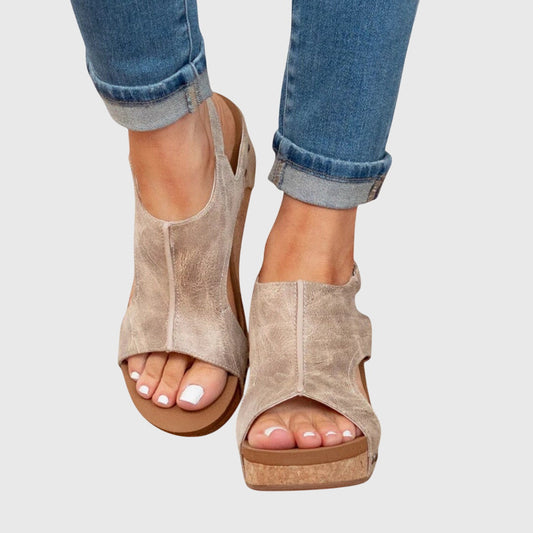 Lena | Orthopedic Wedge Sandals with Cork Platform and Open Toe