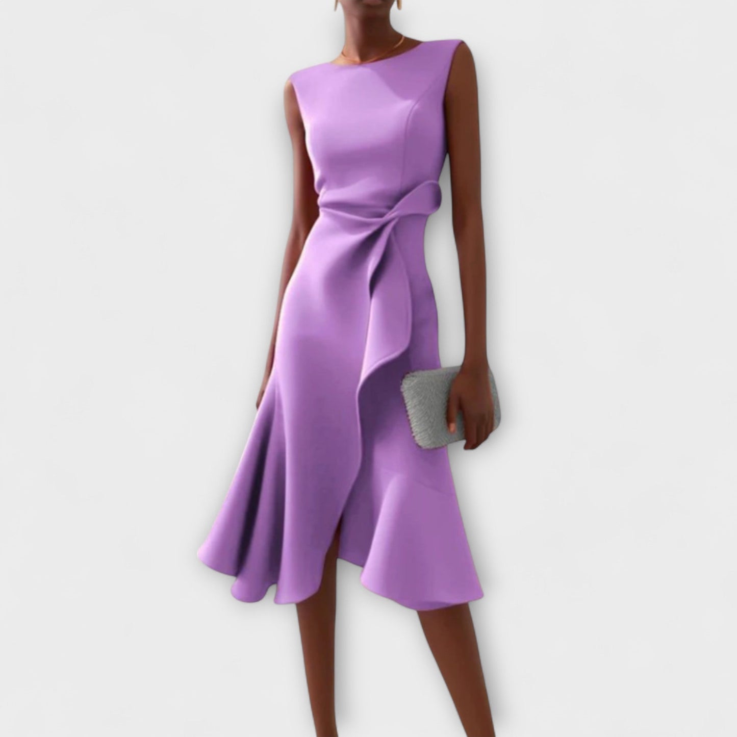 Darlene | Cocktail Midi Dress with Ruffle Hem and Bow Waist