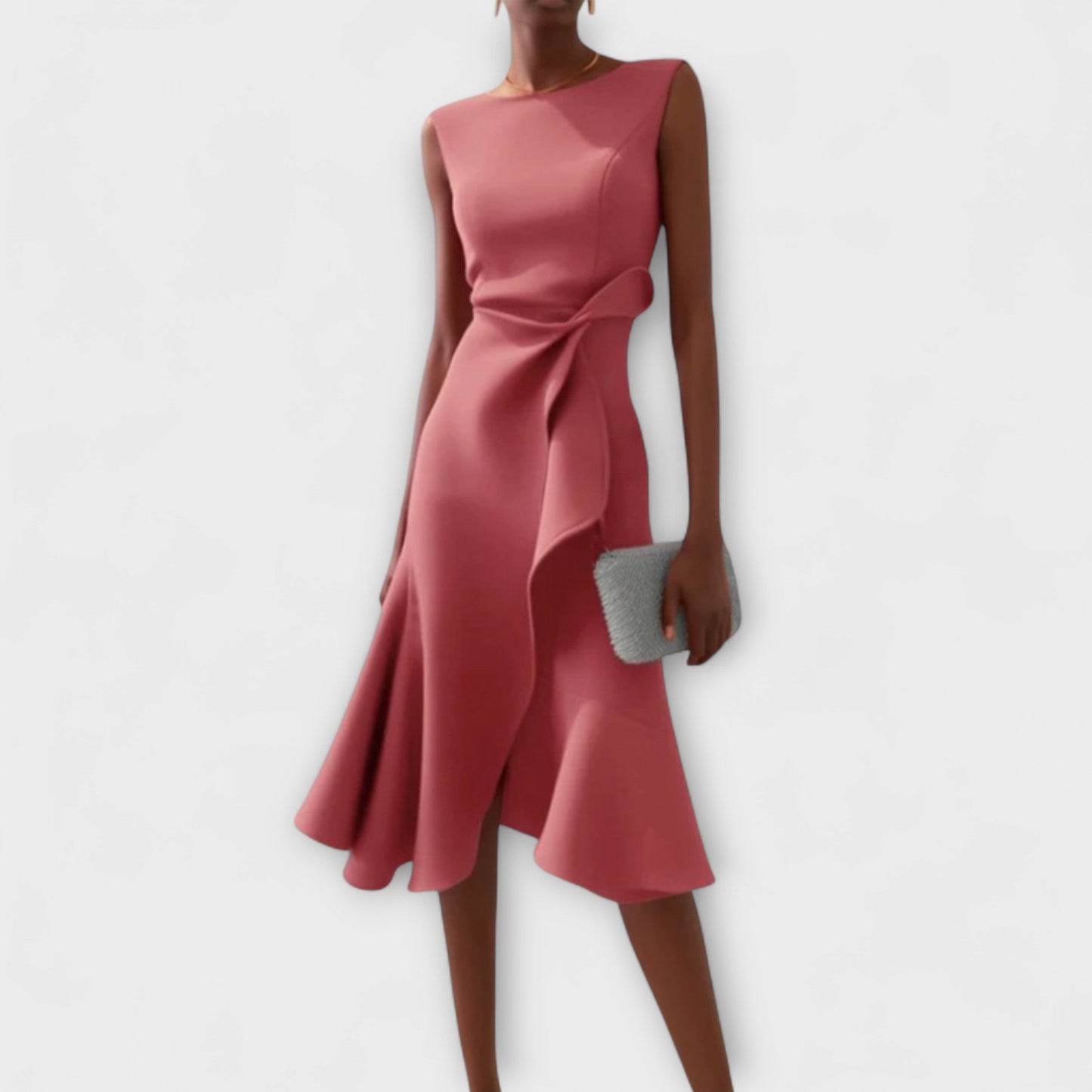 Darlene | Cocktail Midi Dress with Ruffle Hem and Bow Waist