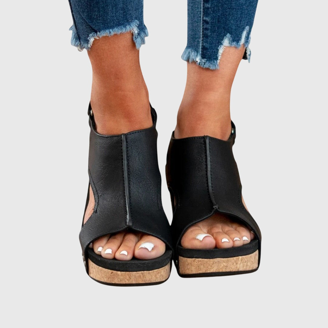 Lena | Orthopedic Wedge Sandals with Cork Platform and Open Toe