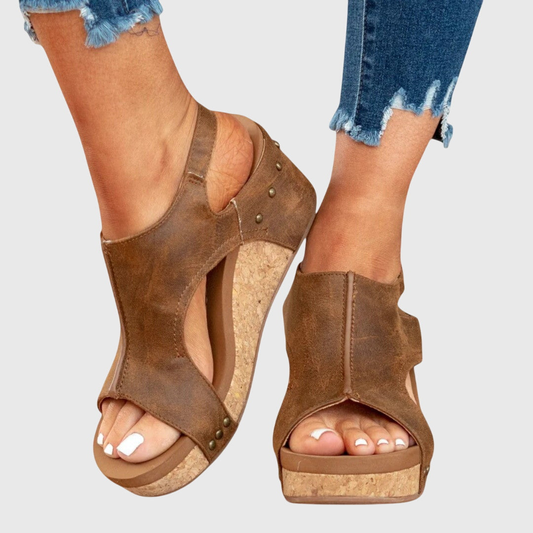 Lena | Orthopedic Wedge Sandals with Cork Platform and Open Toe