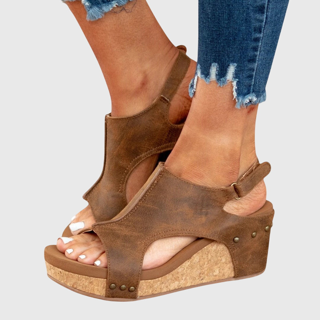 Lena | Orthopedic Wedge Sandals with Cork Platform and Open Toe