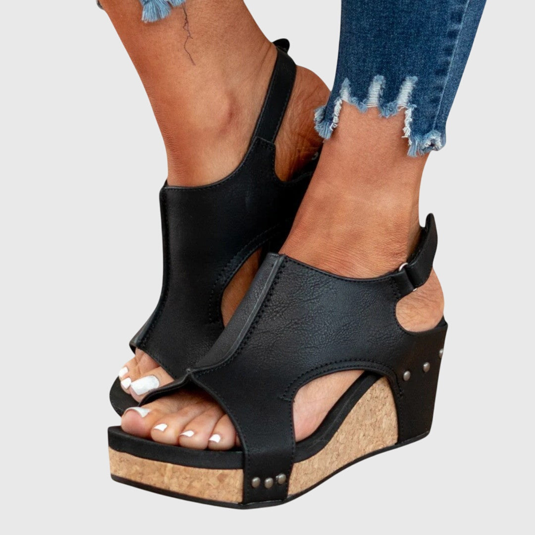 Lena | Orthopedic Wedge Sandals with Cork Platform and Open Toe