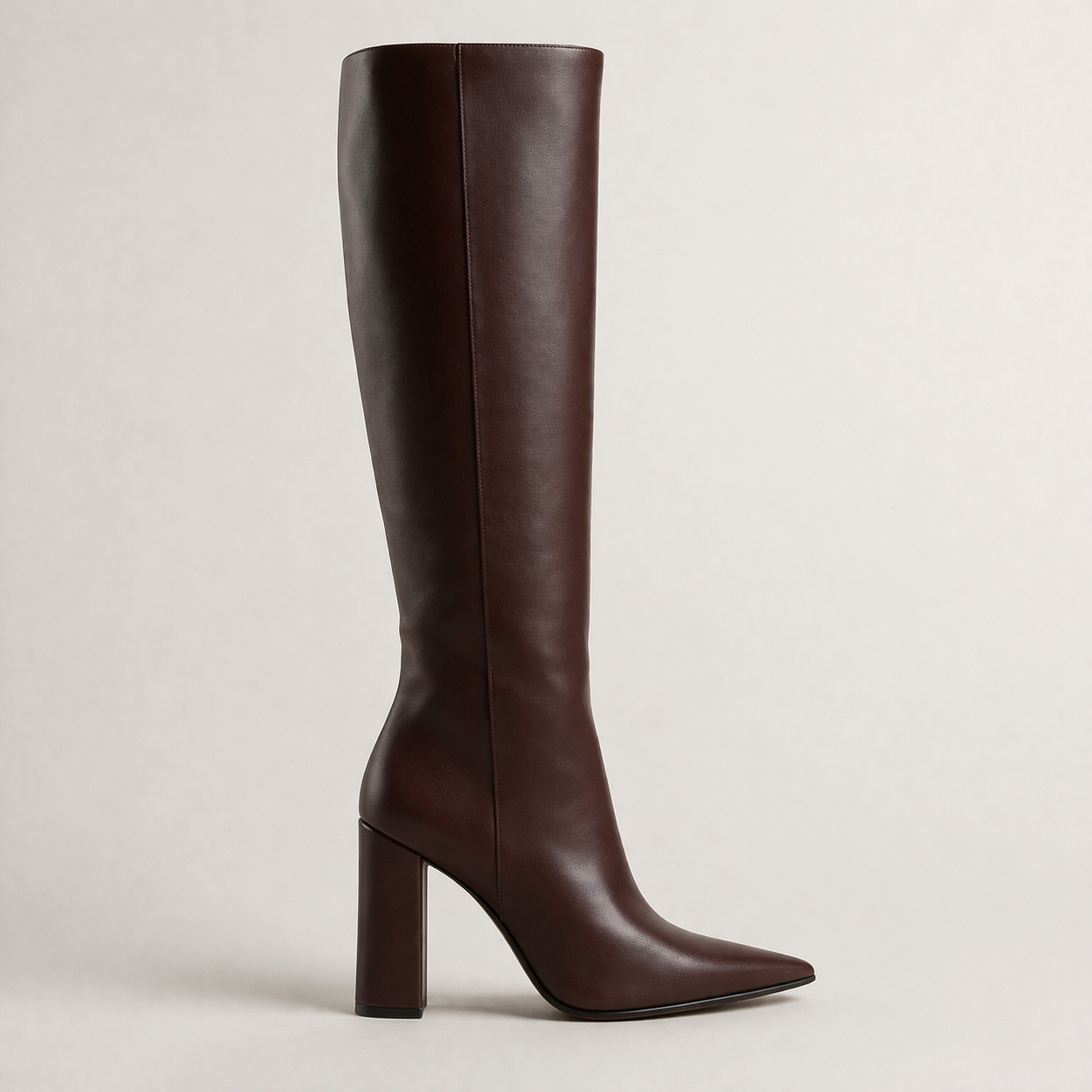 Women's Leather Knee High Boots with Block Heel