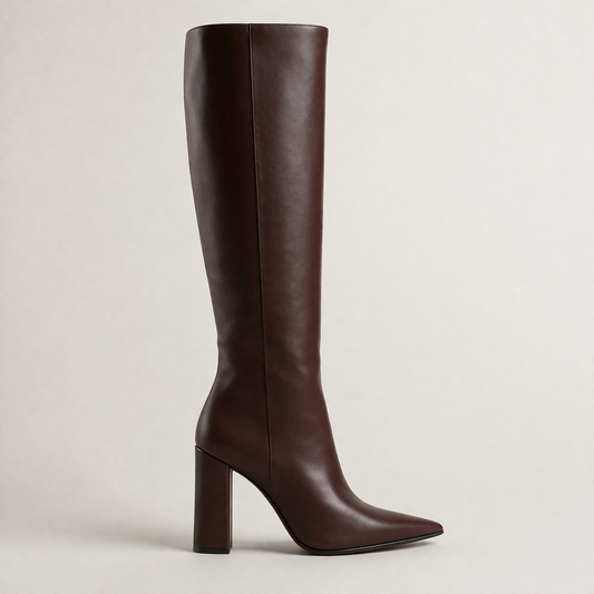Women's Leather Knee High Boots with Block Heel