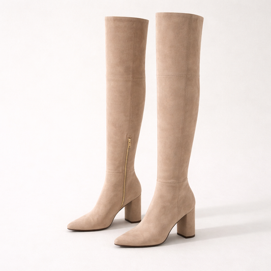 Brooke | Women's Suede Over the Knee Boots with Block Heel