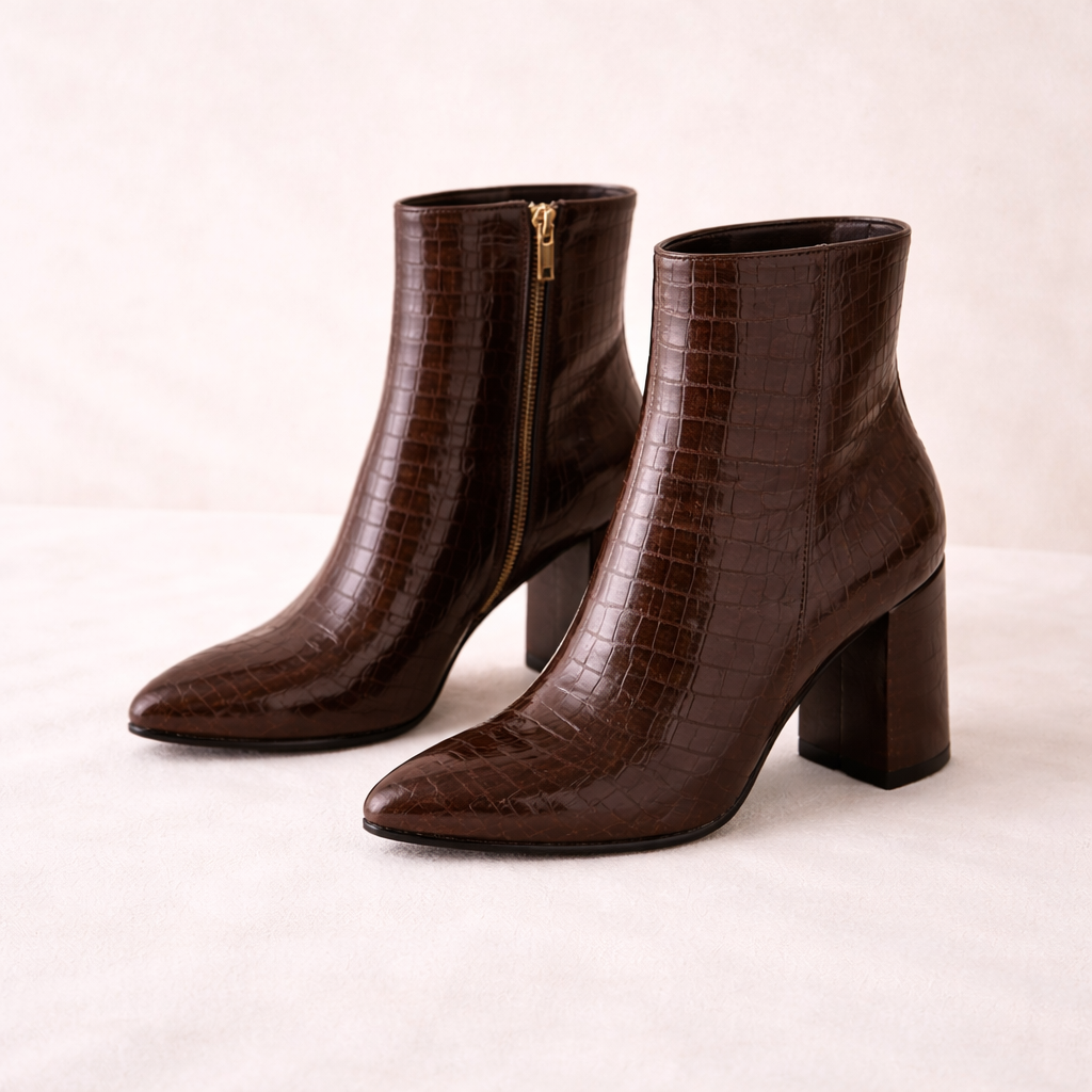 Diana | Women's Croc Ankle Boots with Block Heel