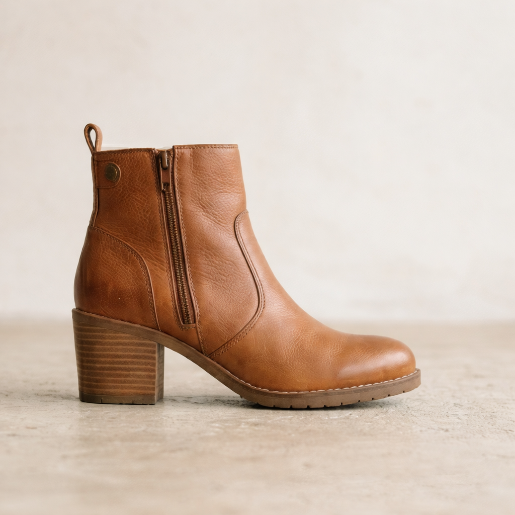Women’s Cognac Leather Ankle Boots