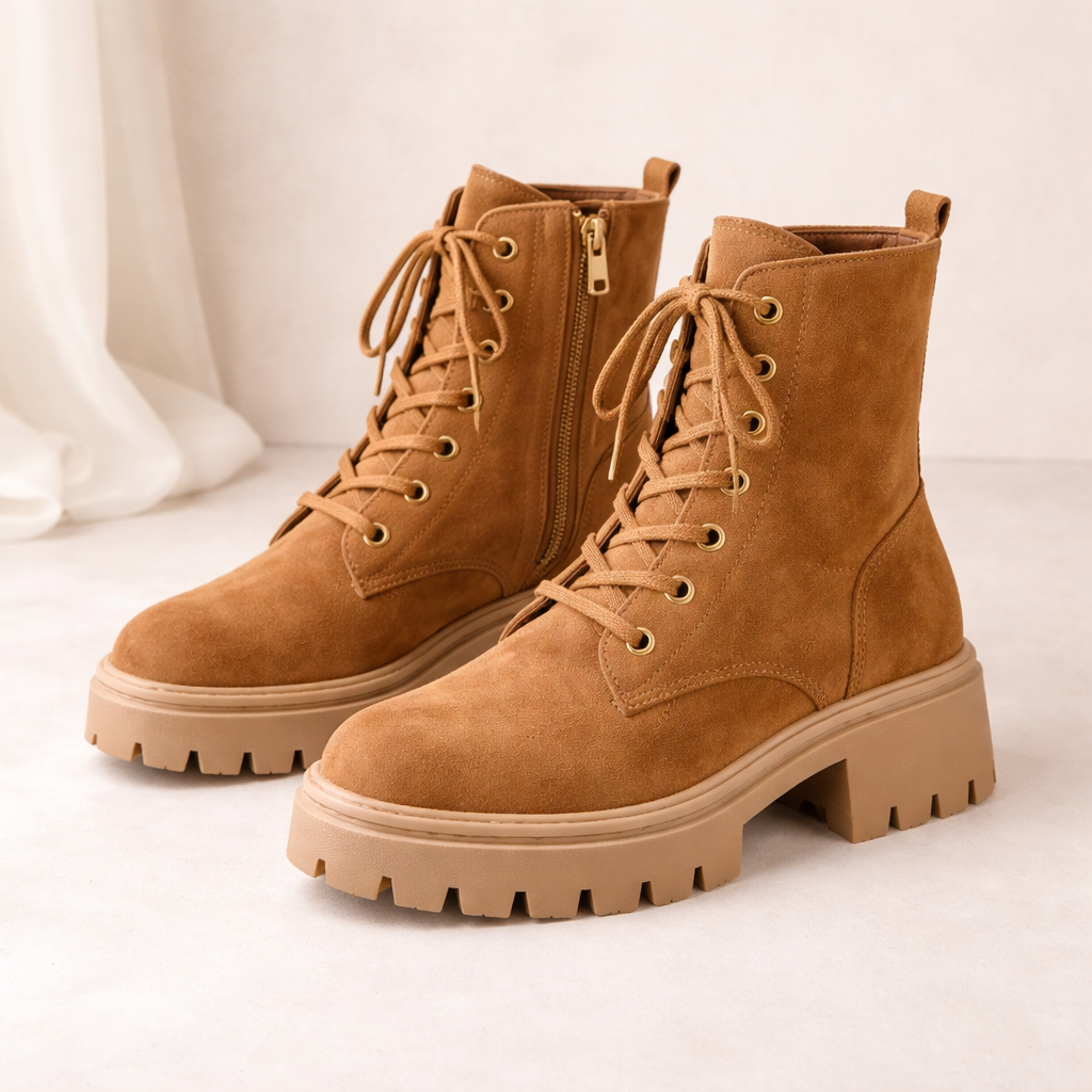 Tan Suede Chunky Ankle Boots