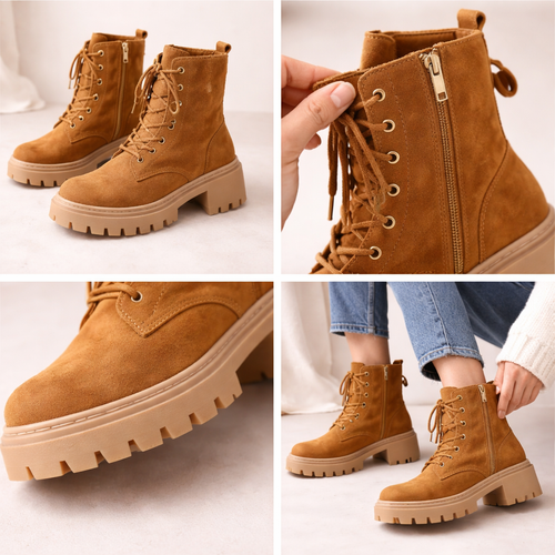 Tan Suede Chunky Ankle Boots