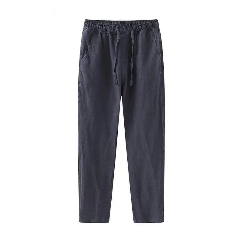 Men's Linen Wide Leg Trousers with Relaxed Fit