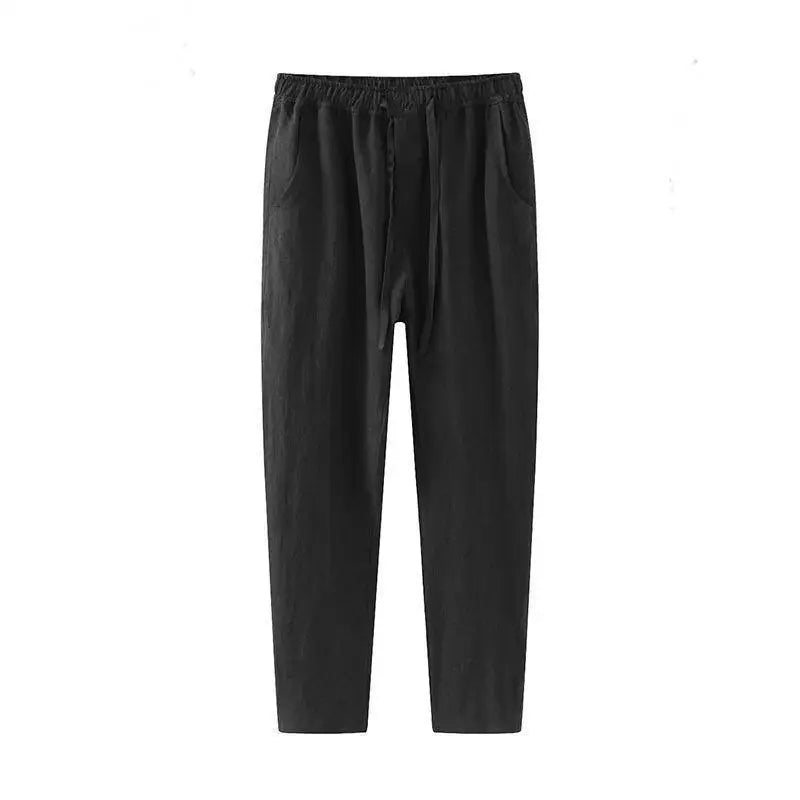 Men's Linen Wide Leg Trousers with Relaxed Fit