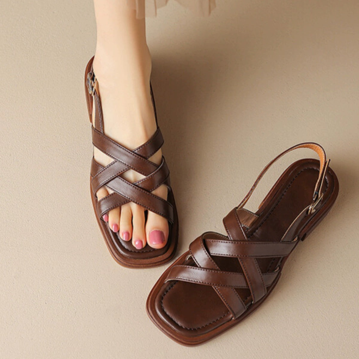 Orthopedic Sandals with Crossover Leather Straps