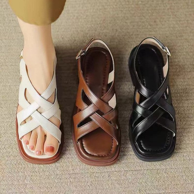 Orthopedic Sandals with Crossover Leather Straps