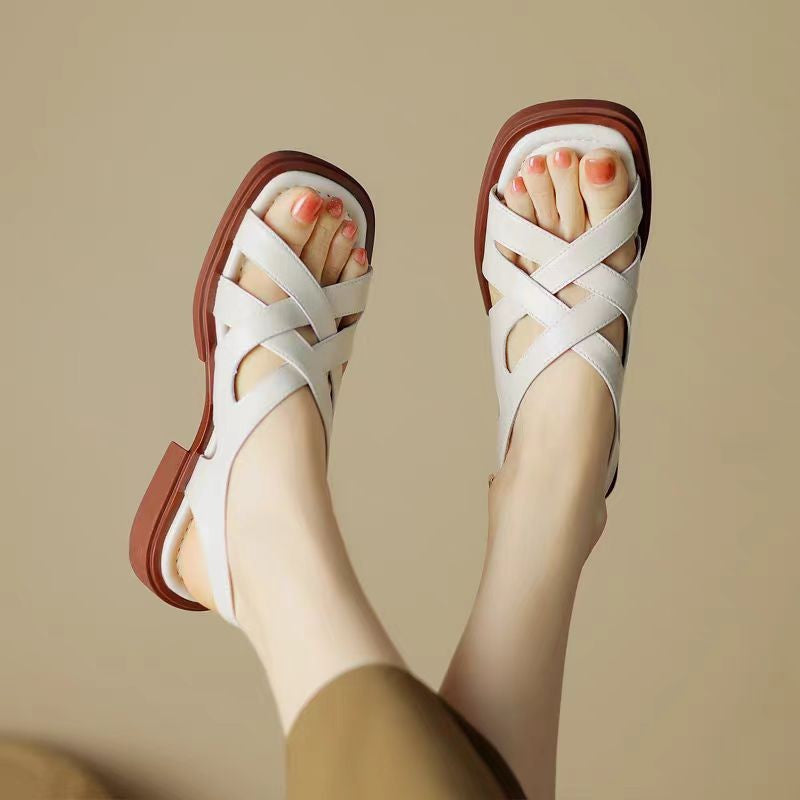 Orthopedic Sandals with Crossover Leather Straps