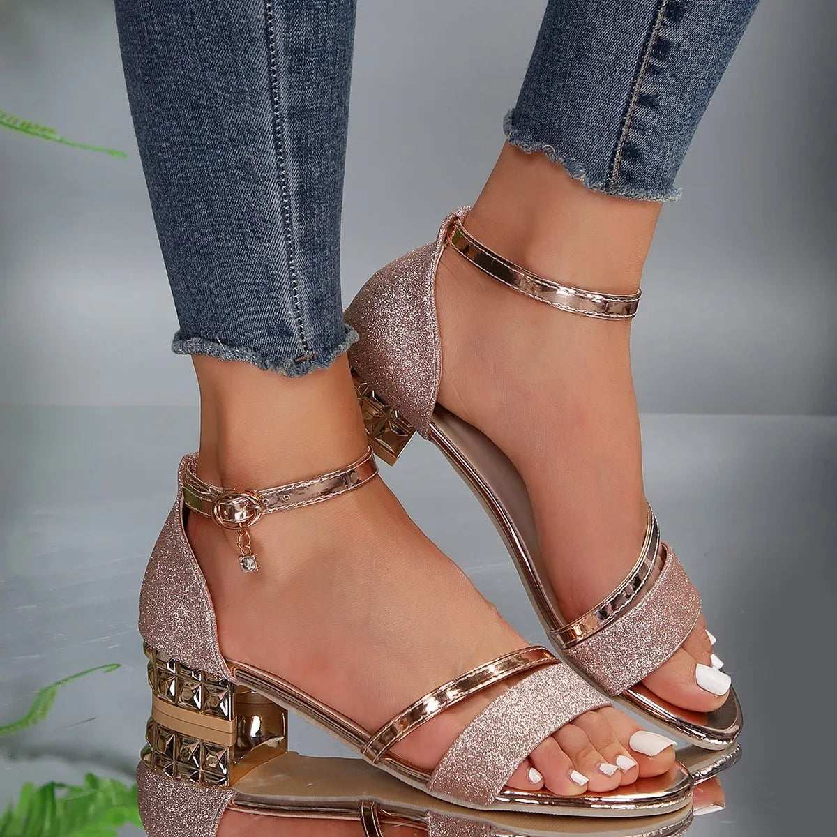 Sarah | Orthopedic Sandals with Block Heel and Gold Ankle Strap