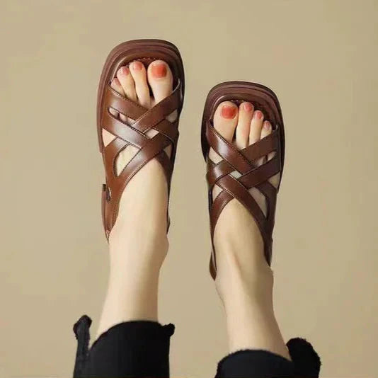 Orthopedic Sandals with Crossover Leather Straps