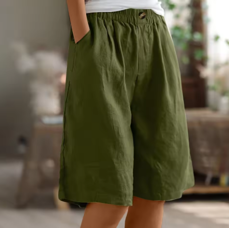 Faye | Women's Linen Bermuda Shorts with Elastic Waist