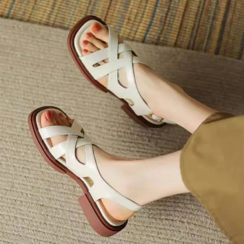 Orthopedic Sandals with Crossover Leather Straps