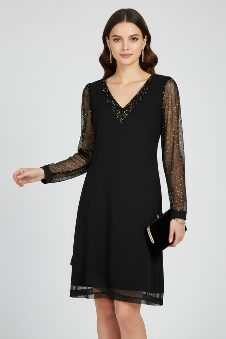 Madison | Cocktail Dress with Sequin Mesh Sleeves