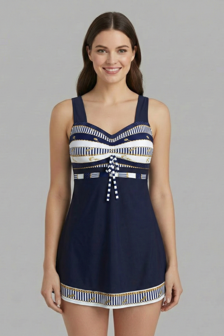 Tankini Swimsuit Set with Tie Front and Printed Top