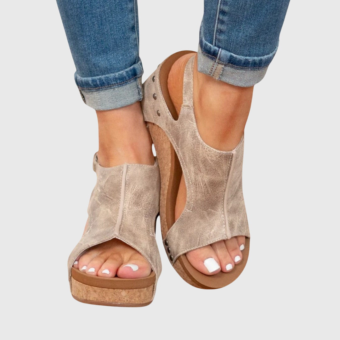Lena | Orthopedic Wedge Sandals with Cork Platform and Open Toe