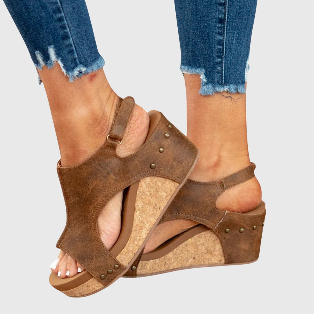 Lena | Orthopedic Wedge Sandals with Cork Platform and Open Toe