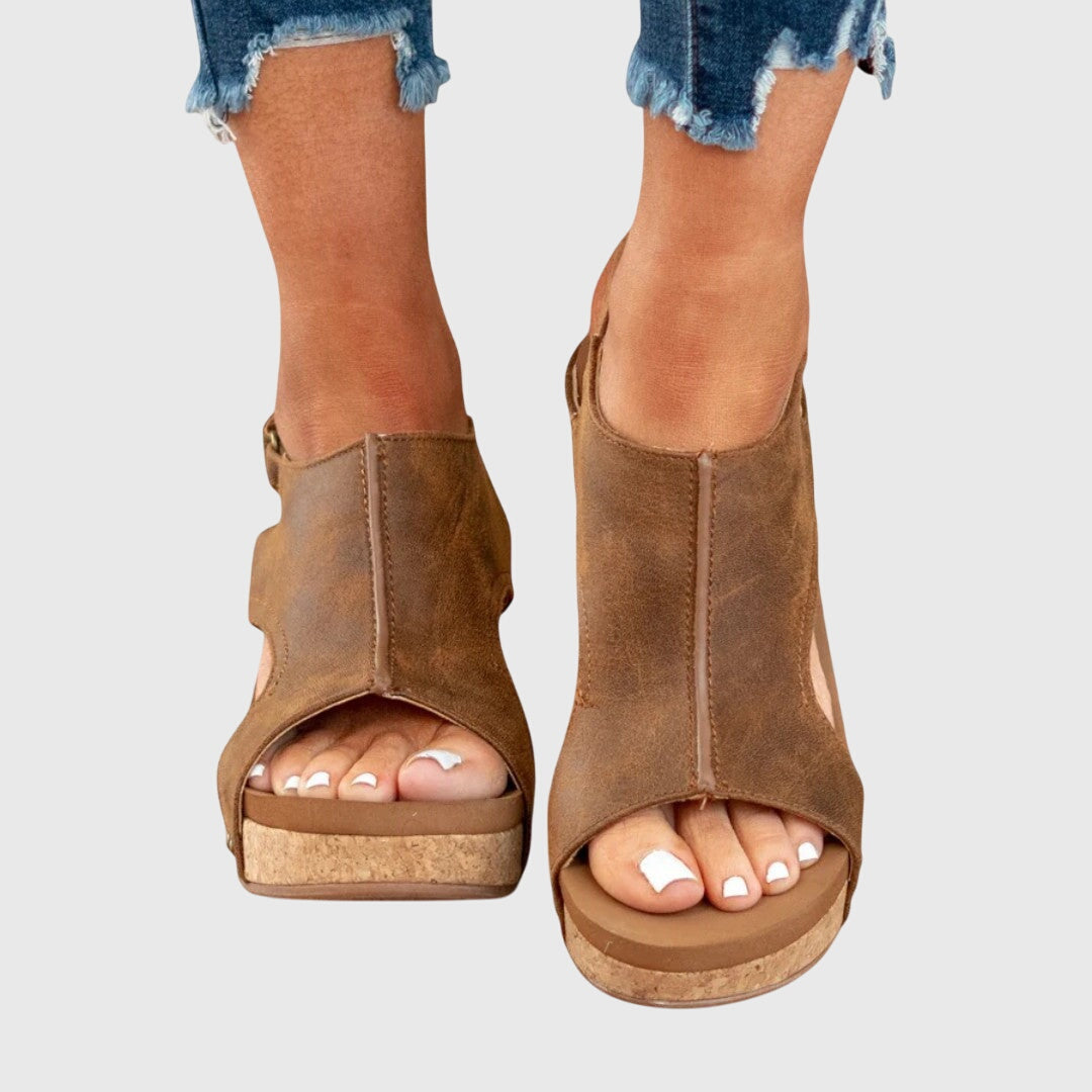 Lena | Orthopedic Wedge Sandals with Cork Platform and Open Toe